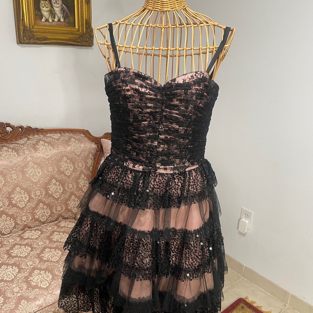 Betsey Johnson black and pink Strapless Tulle Dress